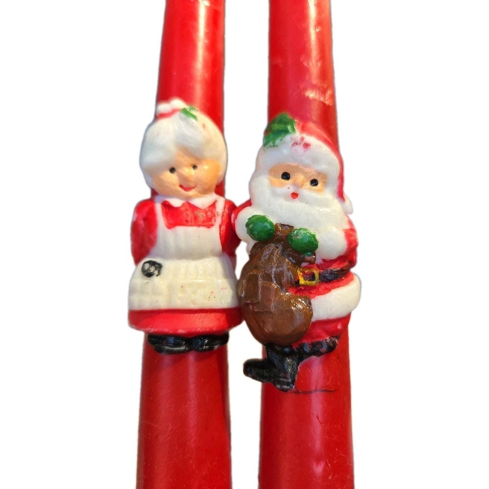 2 - Red Christmas Santa With Mrs Claus Candles 10"